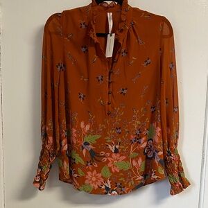 Anthropologie Rust Floral Blouse